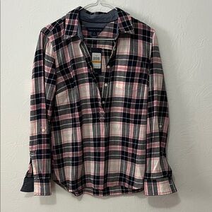 Tommy Hilfiger Plaid Button-Down Shirt in Black and Pink Women’s Small
